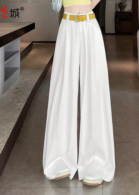 Boutique White High Waist Cotton Wide Leg Pants Fall