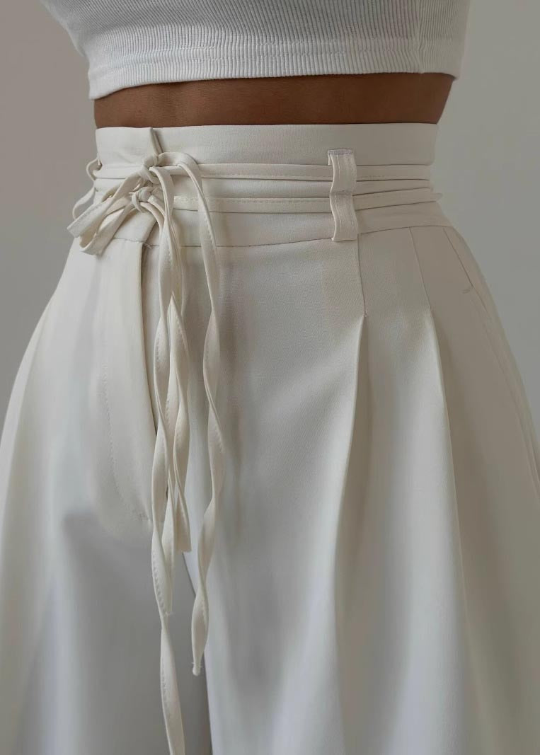 Boutique White High Waist Draping Spandex Straight Pants Summer