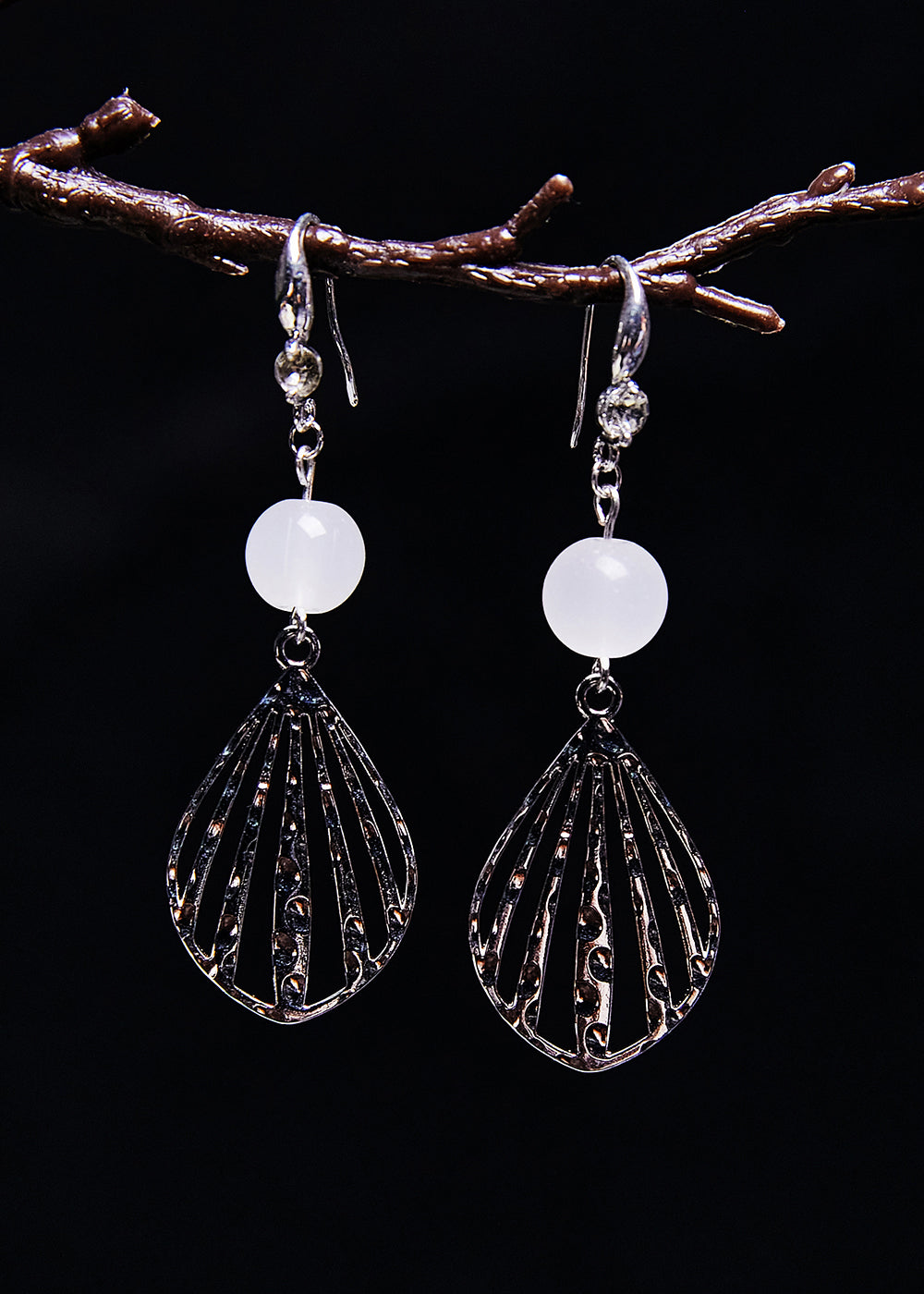 Boutique White Hollow Out Gem Stone Drop Earrings