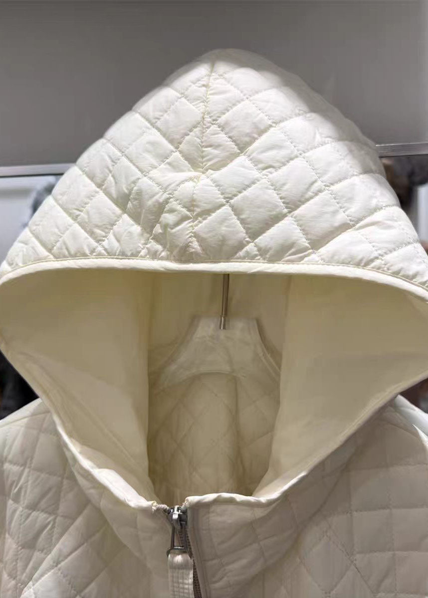 Boutique White Hooded Plaid Duck Down Coats Winter