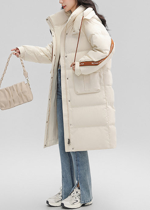 Boutique White Hooded Pockets Duck Down Puffers Jackets Winter