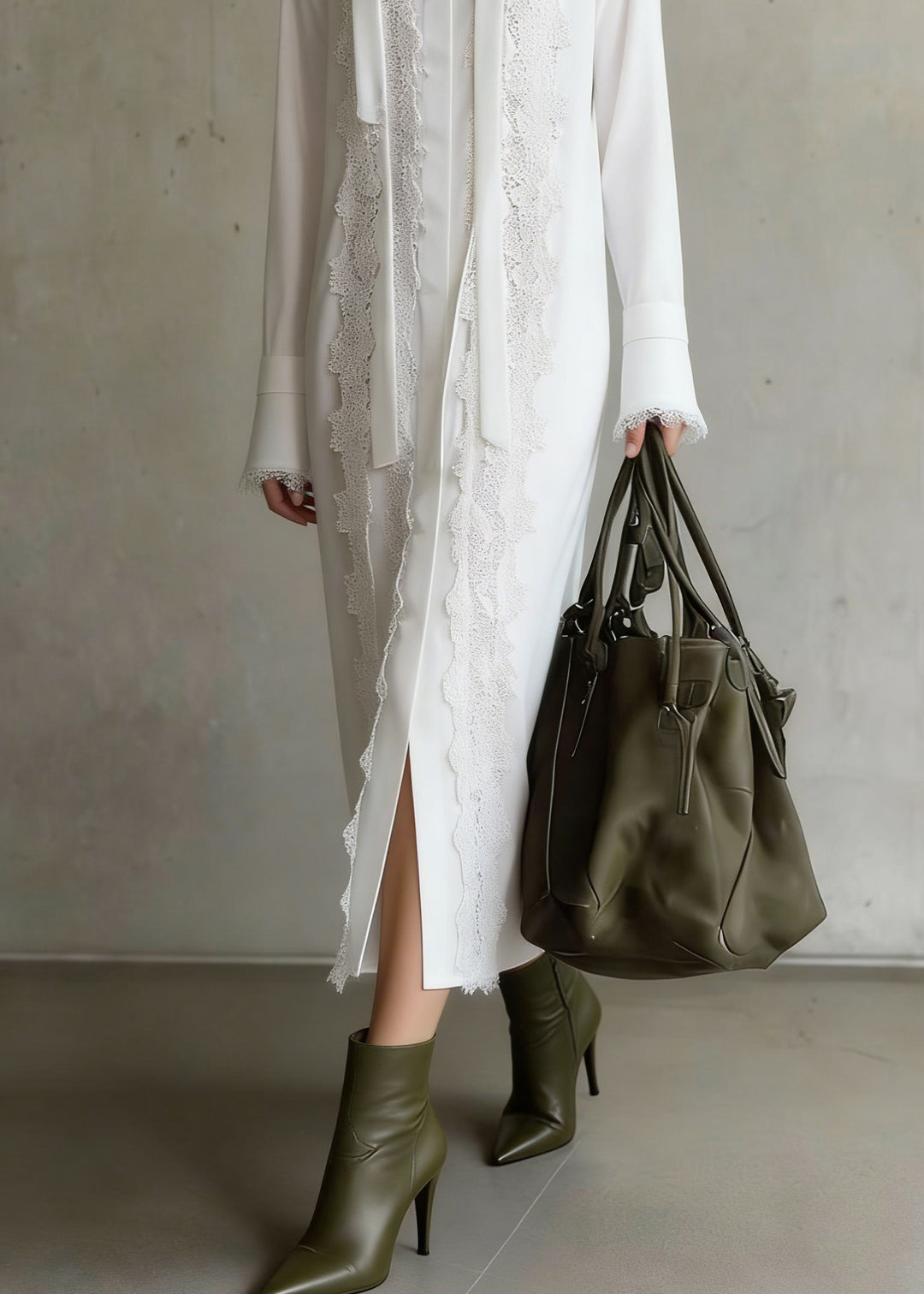 Boutique White Lace Patchwork Chiffon Shirts Dress Spring