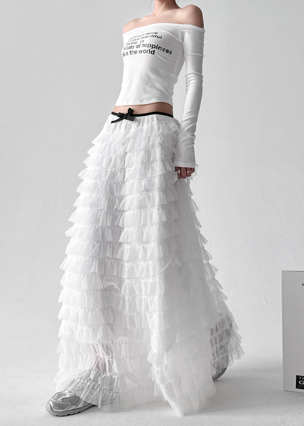 Boutique White Ruffled Layered Patchwork Tulle Skirts Fall