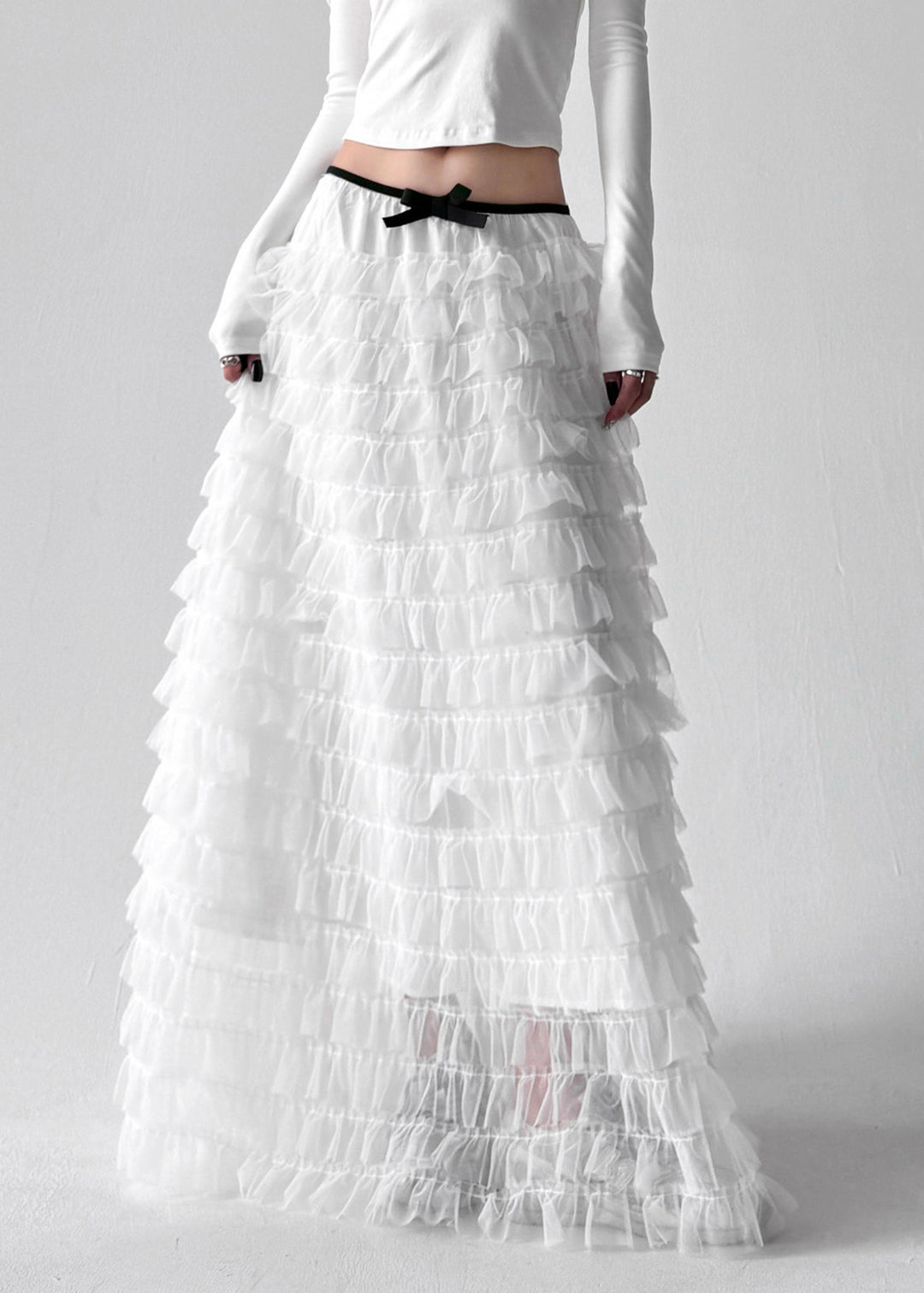 Boutique White Ruffled Layered Patchwork Tulle Skirts Fall