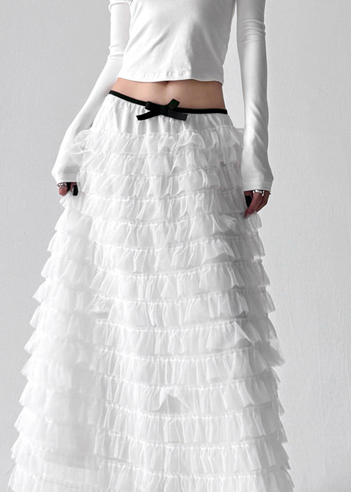 Boutique White Ruffled Layered Patchwork Tulle Skirts Fall