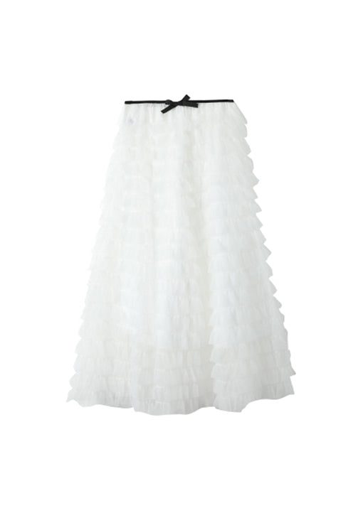 Boutique White Ruffled Layered Patchwork Tulle Skirts Fall