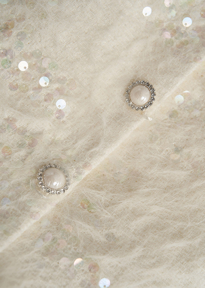 Boutique White Sequins Patchwork Feather Vests Fall