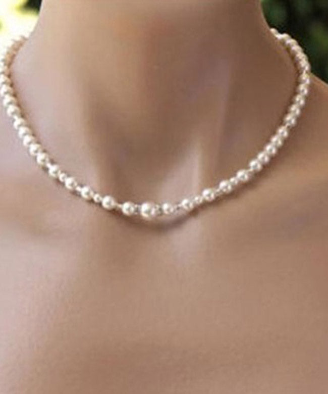 Boutique White Stainless Steel Pearl Chain Tassel Lariat Necklace