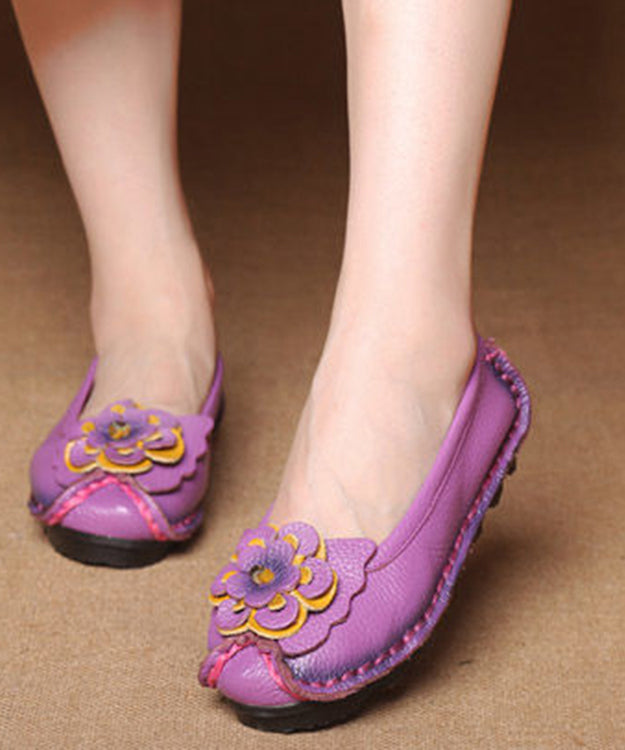 Boutique Yellow Cowhide Leather Flower Splicing Flat Shoes