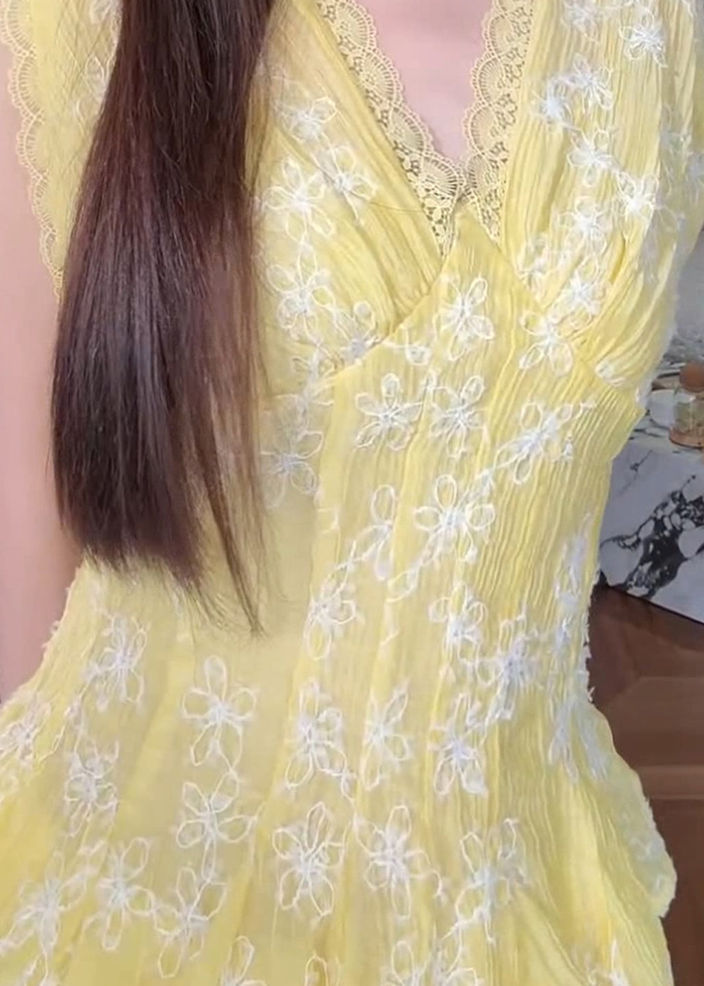 Boutique Yellow Embroidered Lace Patchwork Cotton Shirts Sleeveless