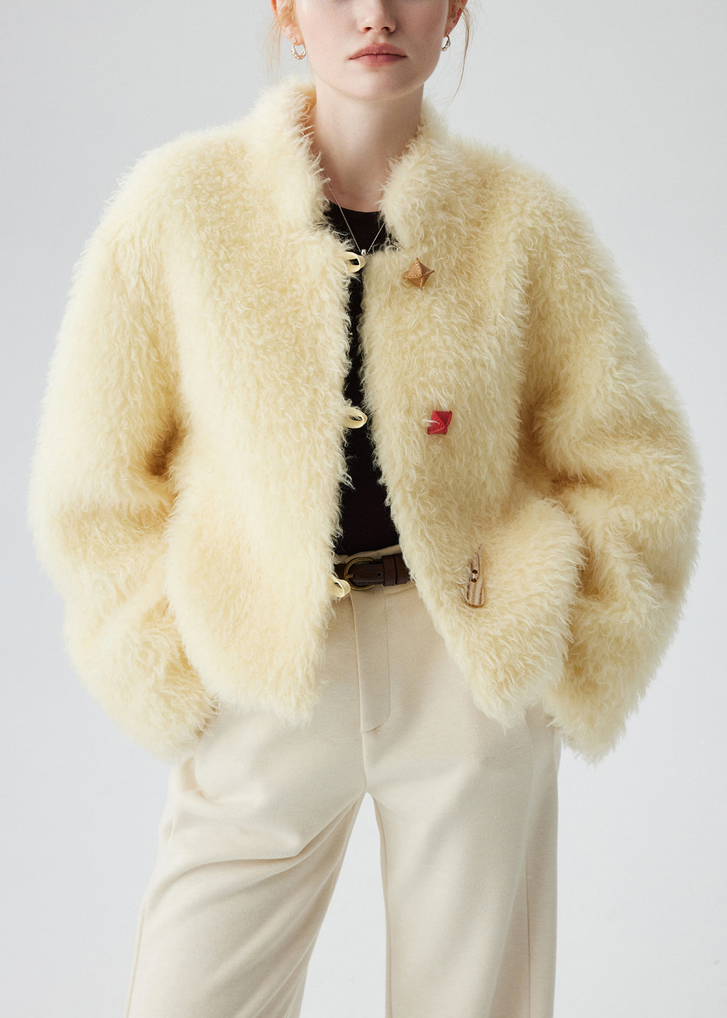 Boutique Yellow Stand Collar Button Woolen Coat Winter