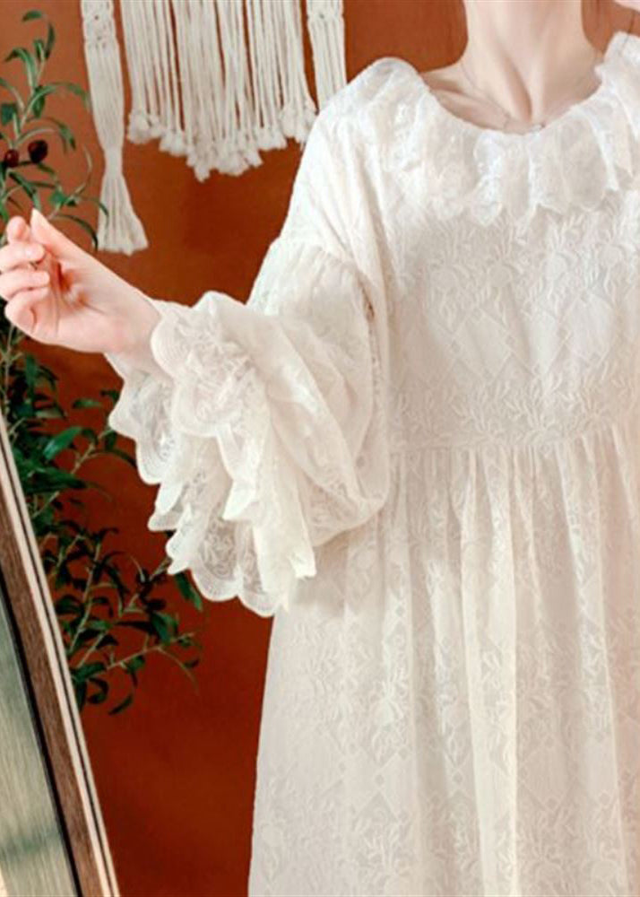 Brief Apricot Lace Patchwork Maxi Dress Lantern Sleeve - Omychic