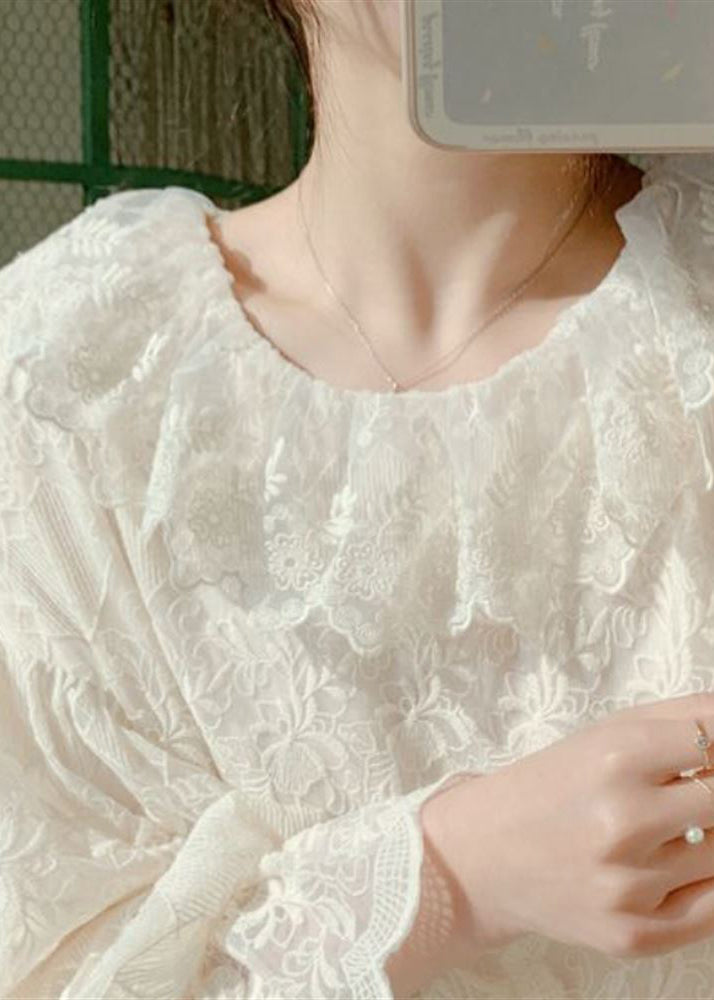 Brief Apricot Lace Patchwork Maxi Dress Lantern Sleeve - Omychic