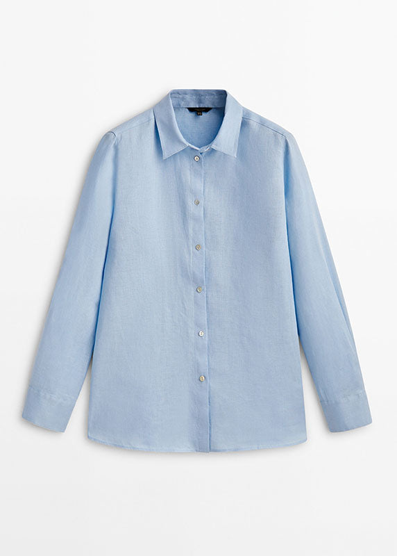 Brief Baby Blue Peter Pan Collar Button Solid Shirt Fall