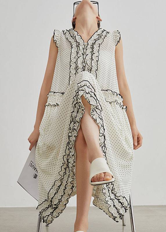 Brief Beige Dot Ruffled Patchwork Maxi Dresses Summer