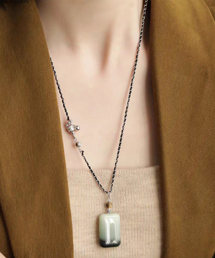 Brief Black 925 Silver Jade No Incident Pendant Necklace