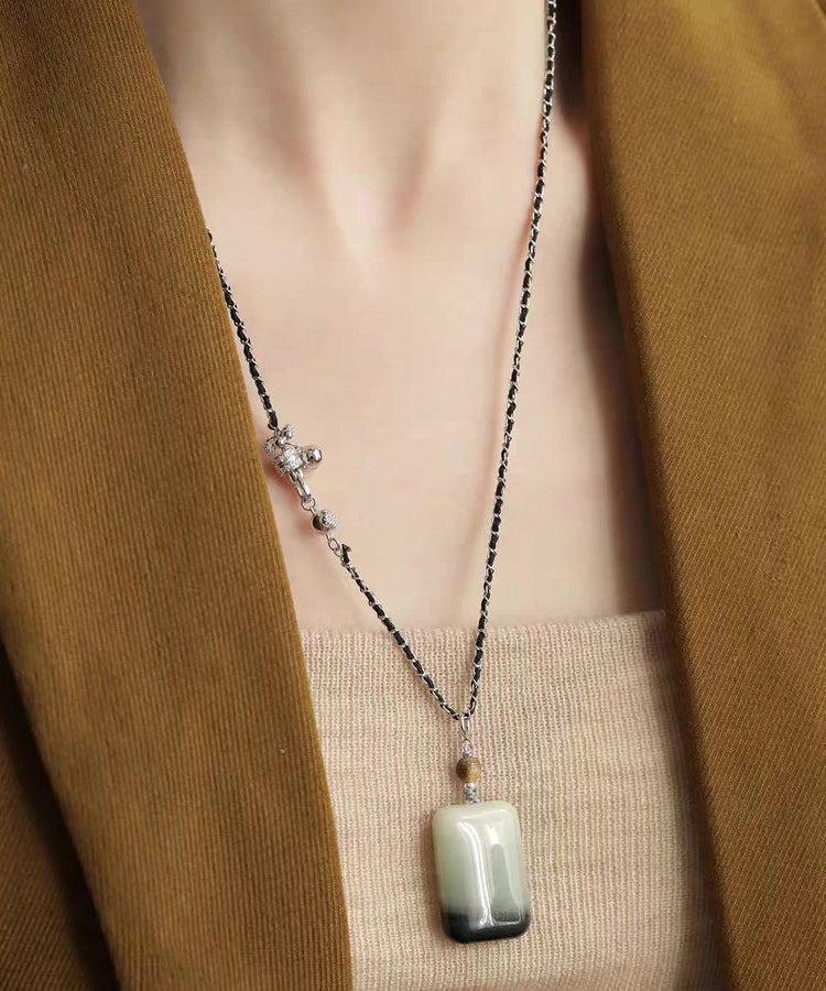 Brief Black 925 Silver Jade No Incident Pendant Necklace