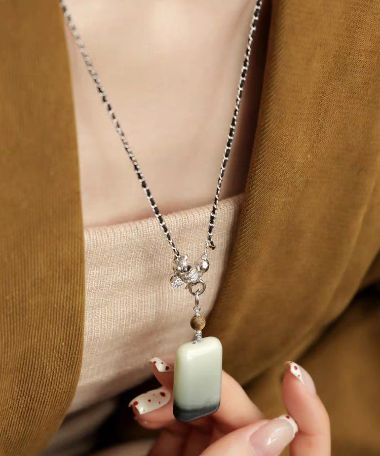 Brief Black 925 Silver Jade No Incident Pendant Necklace