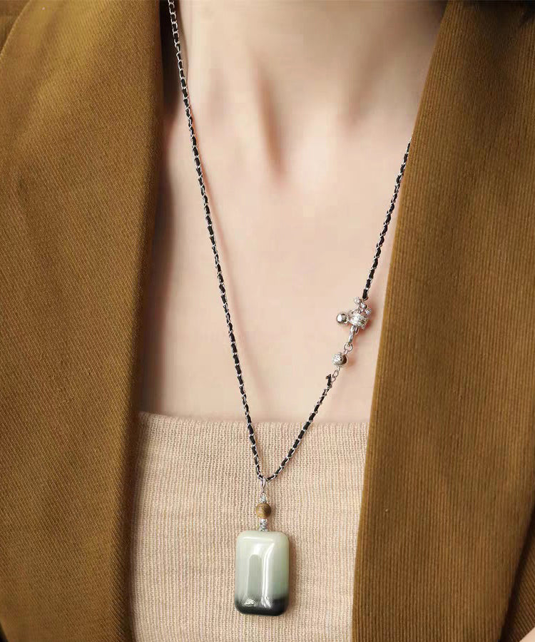 Brief Black 925 Silver Jade No Incident Pendant Necklace