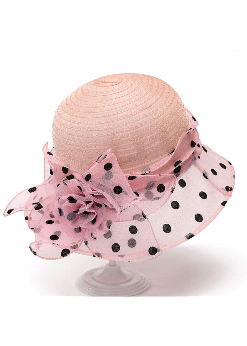 Brief Black Dot Print Bow Tulle Floppy Sun Hat