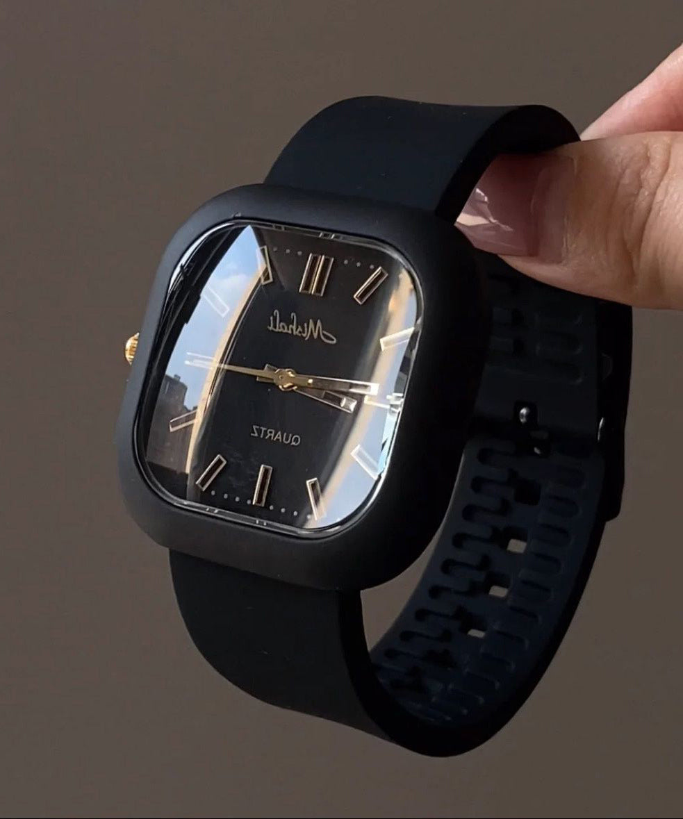 Brief Black Silicone Square Mechanical Movement Watches