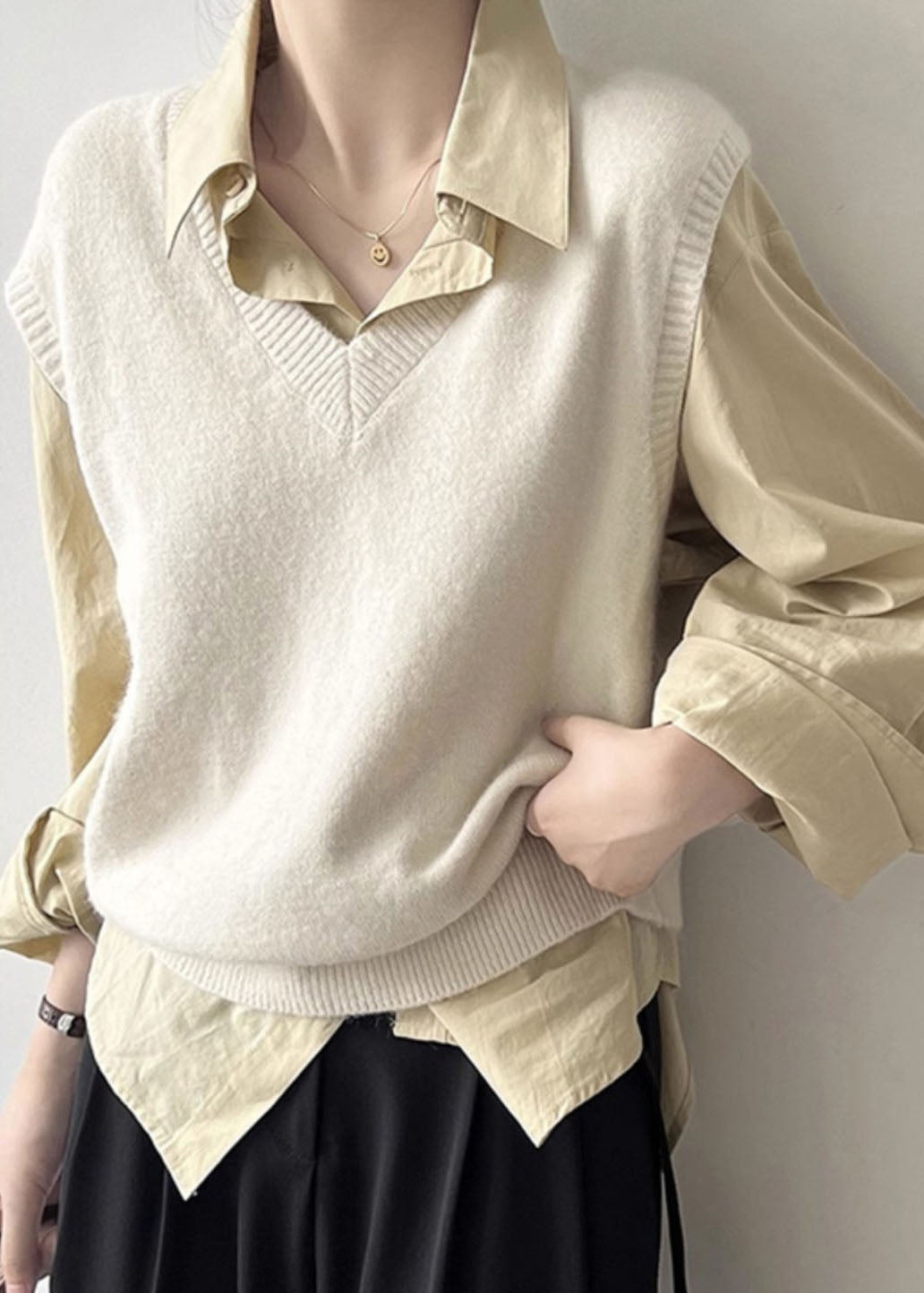 Brief Black V Neck Cozy Cotton Knit Waistcoat Spring