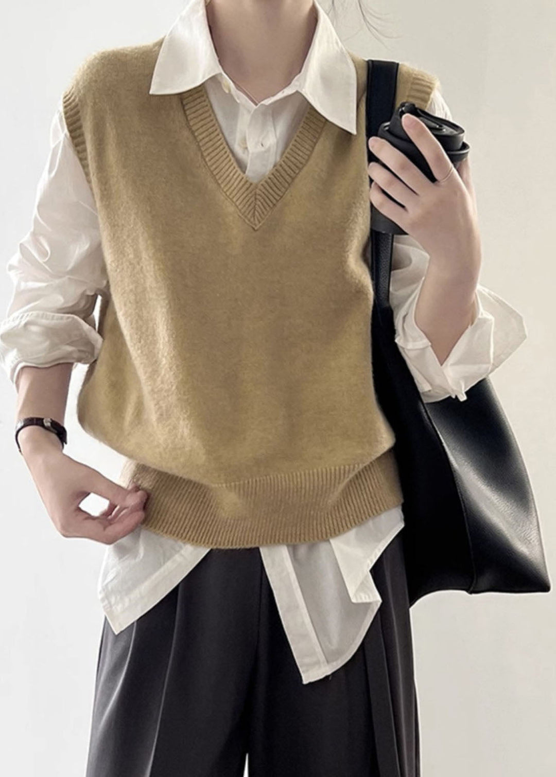 Brief Black V Neck Cozy Cotton Knit Waistcoat Spring