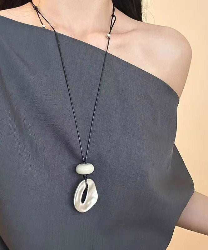 Brief Black Weave Asymmetrical Adjustable Pendant Necklace