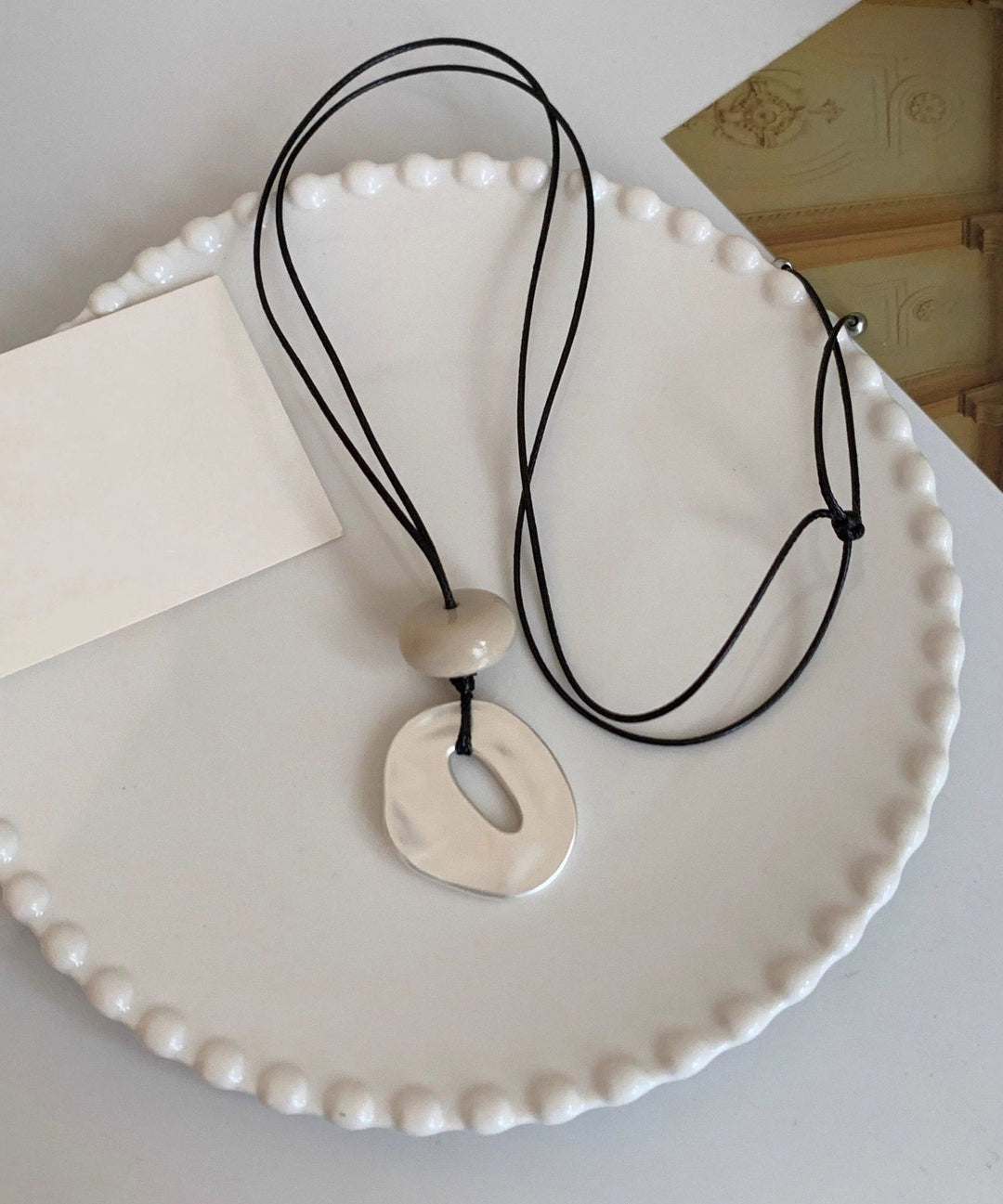 Brief Black Weave Asymmetrical Adjustable Pendant Necklace