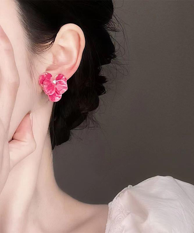 Brief Blue Alloy Zircon Floral Stud Earrings
