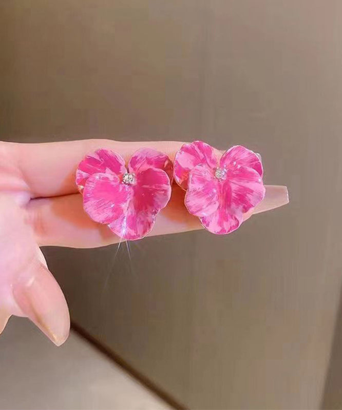 Brief Blue Alloy Zircon Floral Stud Earrings