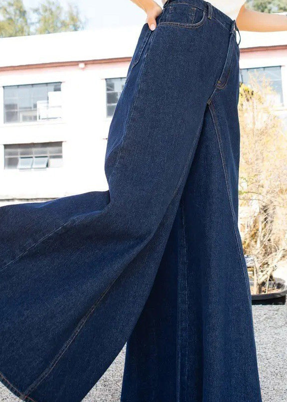 Brief Blue Pockets Button Wide Leg Jeans