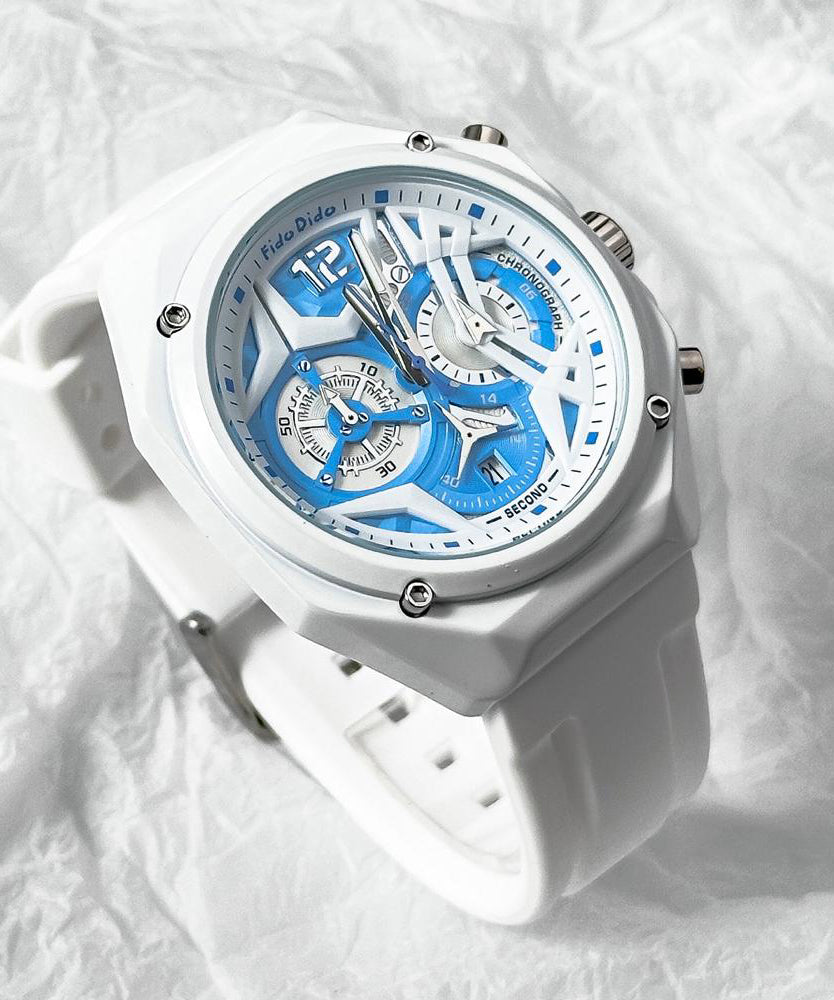 Brief Blue Silicone Rubber Quartz Movement Waterproof Hollow Out Watch