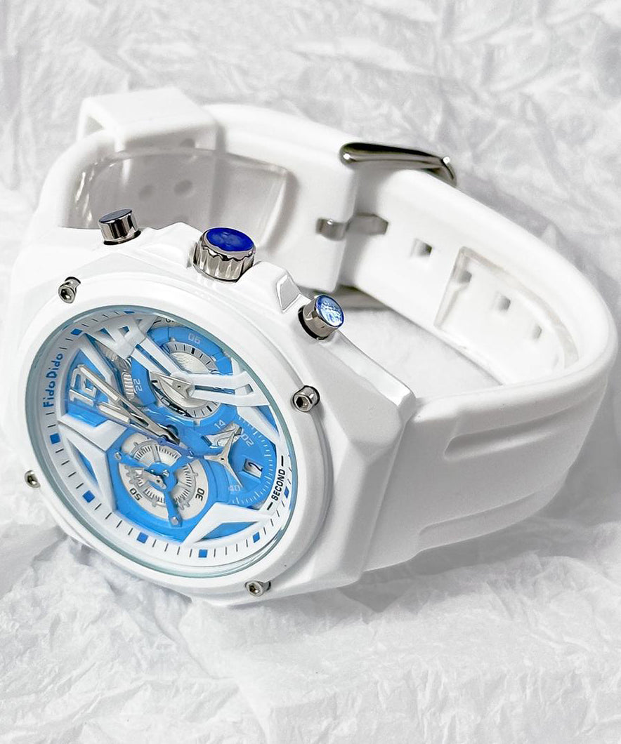 Brief Blue Silicone Rubber Quartz Movement Waterproof Hollow Out Watch