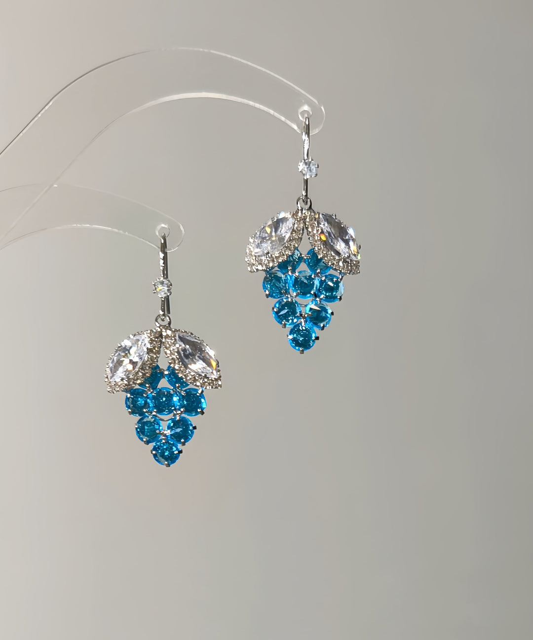 Brief Blue Sterling Silver Zircon Crystal Grape Drop Earrings