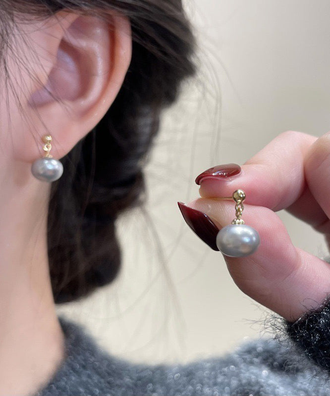 Brief Champagn Copper Alloy Pearl Stud Earrings