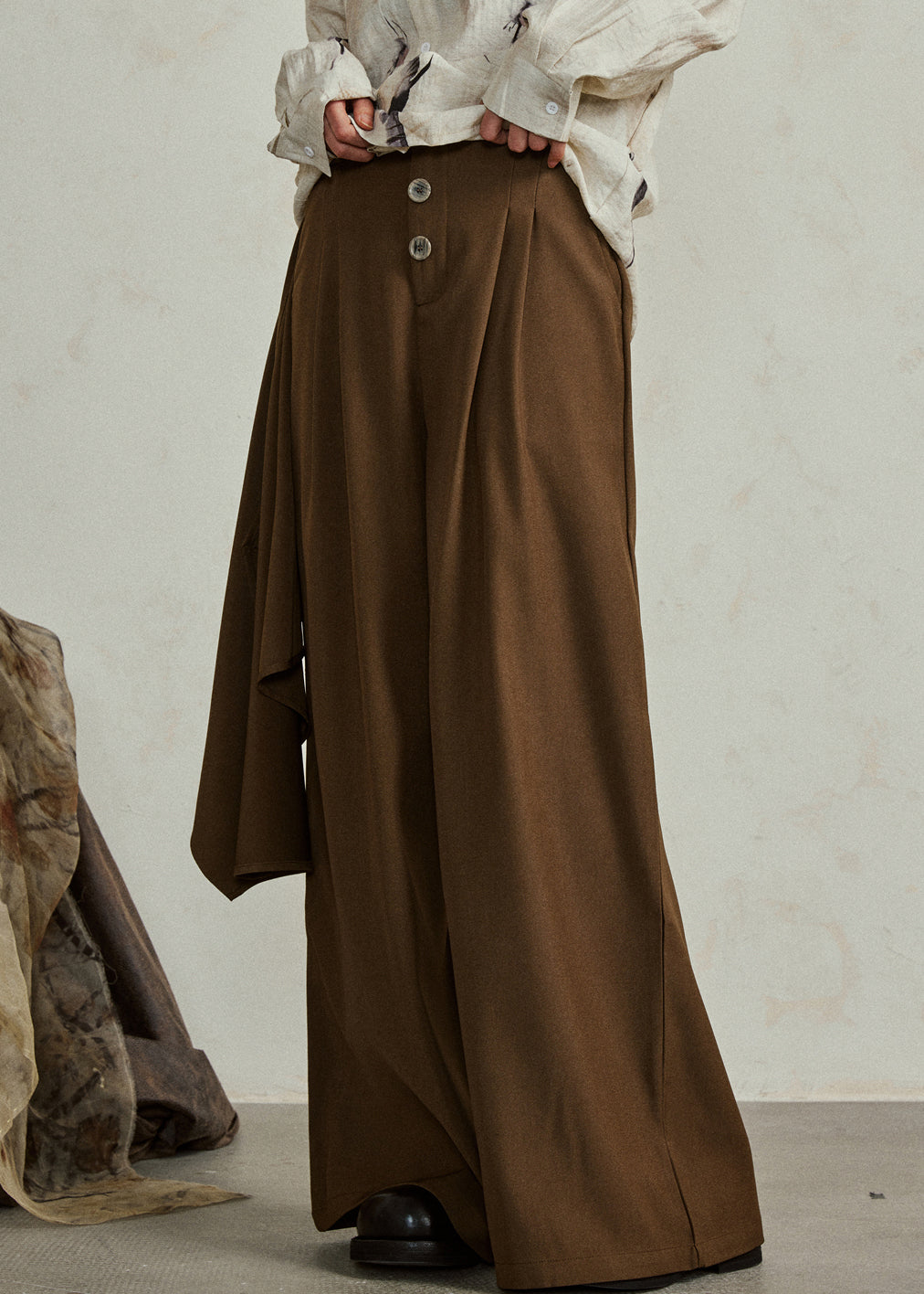 Brief Coffee Pockets Wide Leg Pants Fall