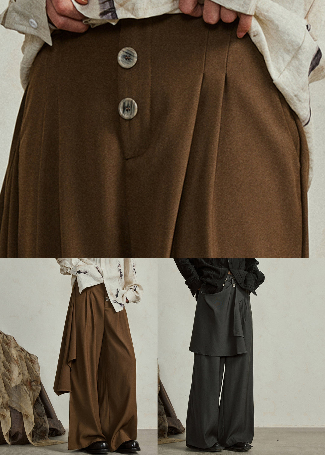 Brief Coffee Pockets Wide Leg Pants Fall