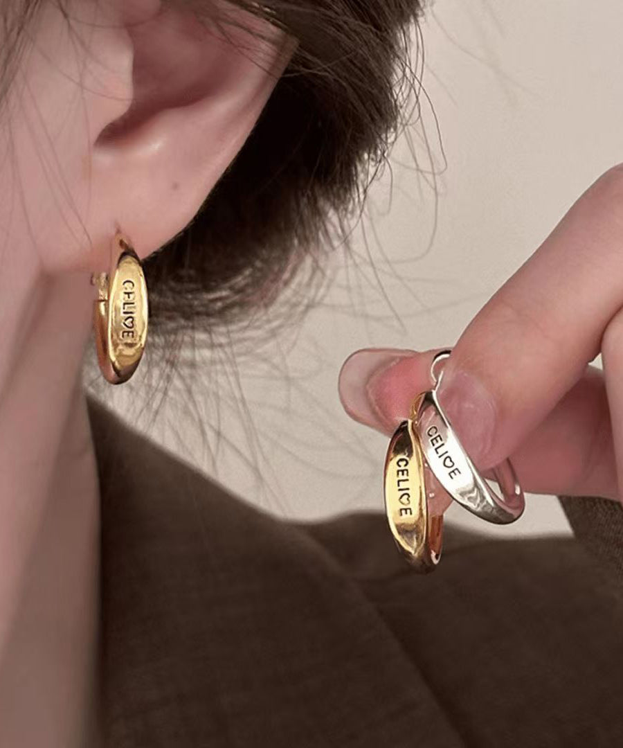 Brief Gold Copper Alloy Graphic Hoop Earrings