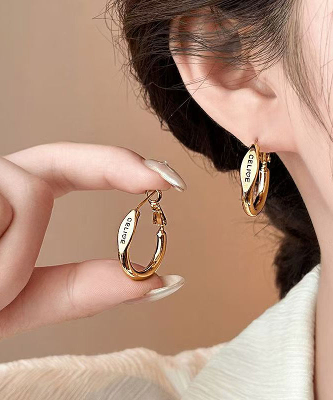 Brief Gold Copper Alloy Graphic Hoop Earrings