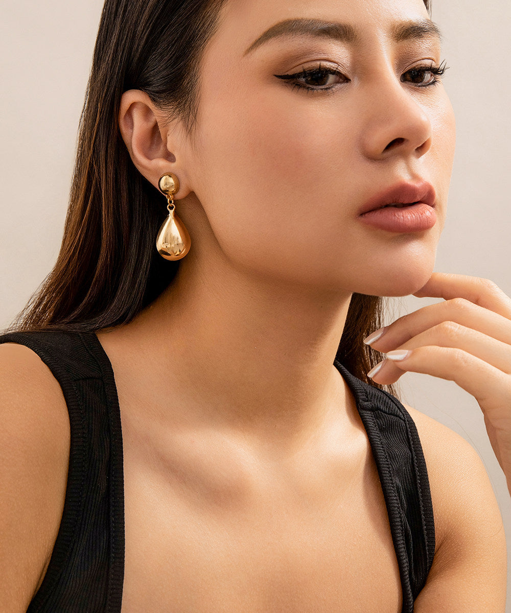 Brief Gold Copper Overgild Water Droplet Drop Earrings