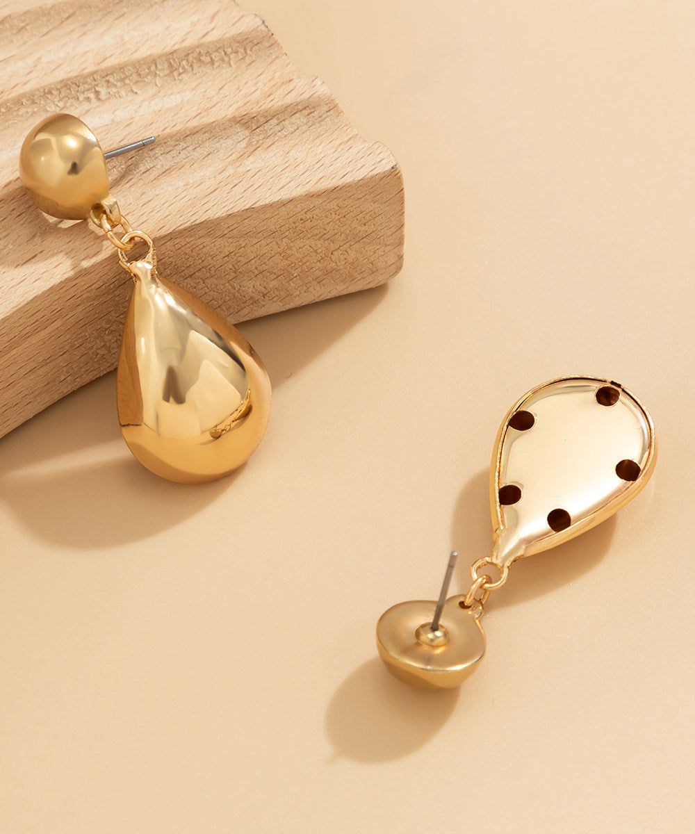 Brief Gold Copper Overgild Water Droplet Drop Earrings