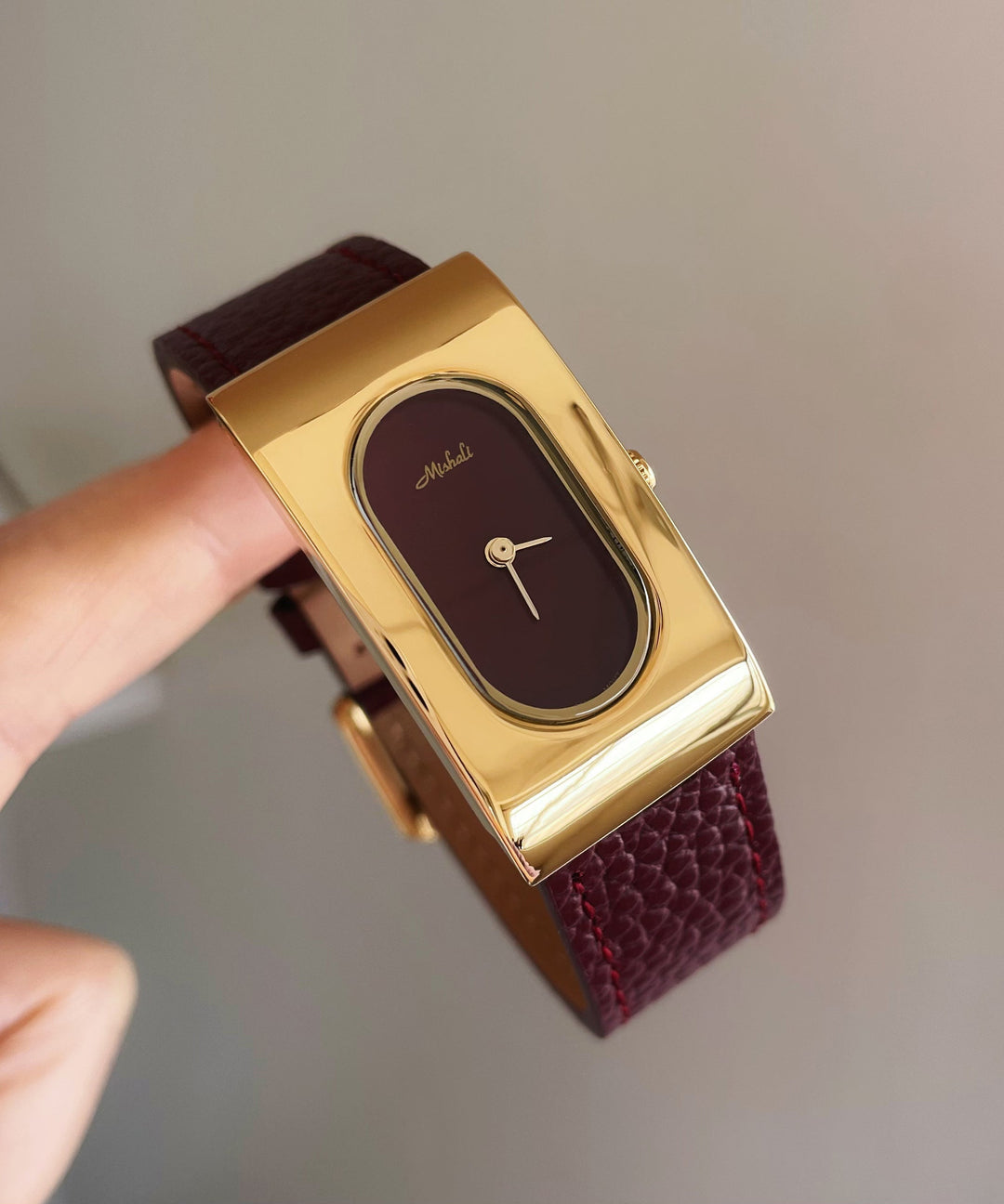 Brief Gold Leather Quartz Movement Rectangle Watches
