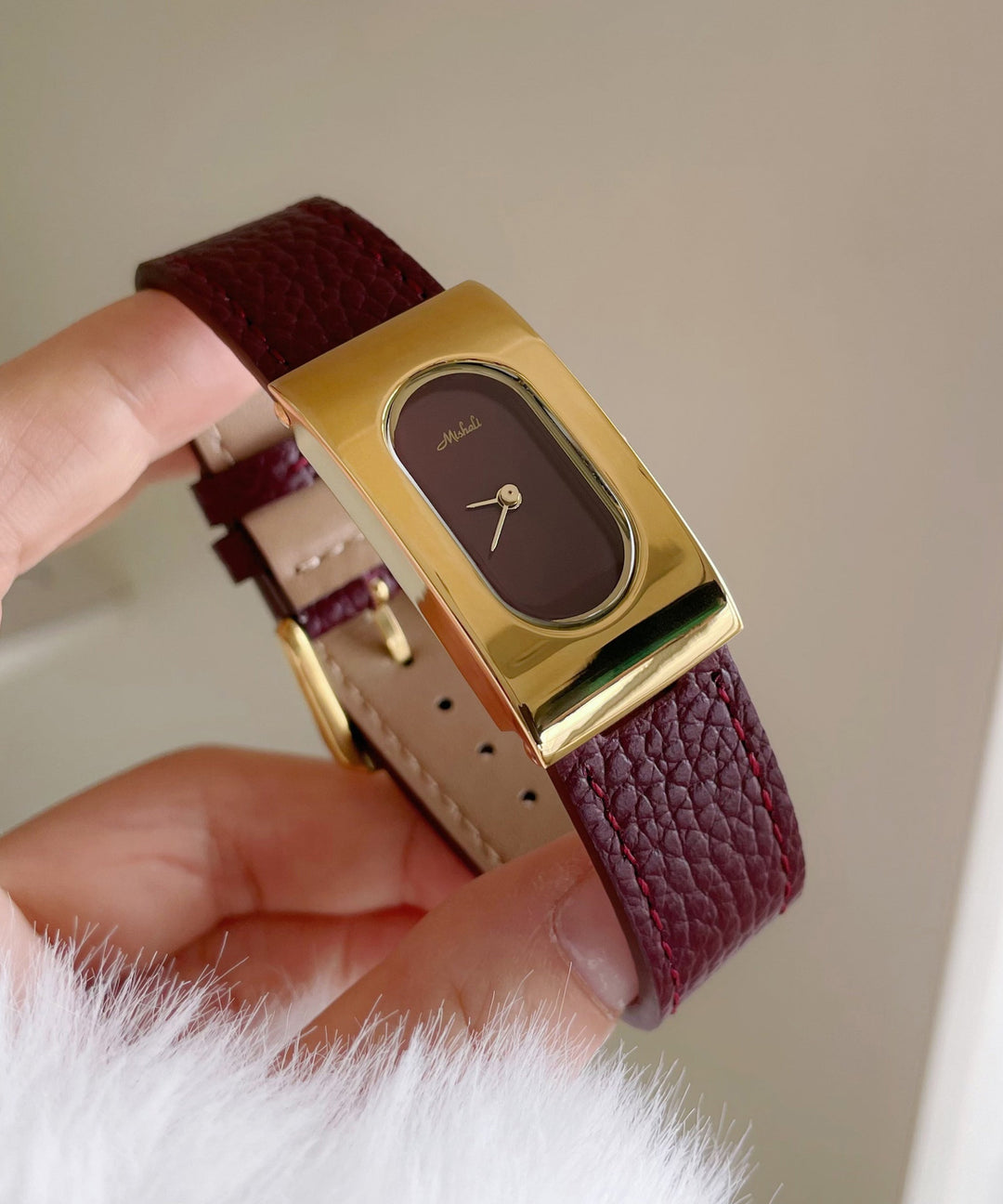 Brief Gold Leather Quartz Movement Rectangle Watches