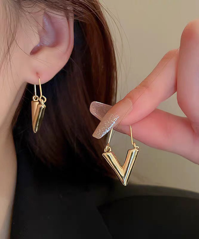 Brief Gold Metal Alloy V-Shaped Hoop Earrings