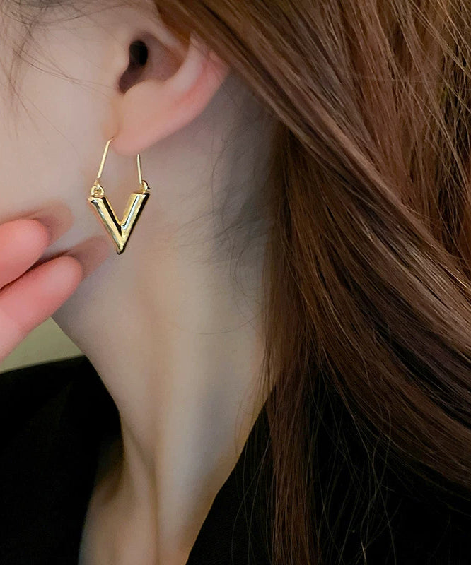 Brief Gold Metal Alloy V-Shaped Hoop Earrings