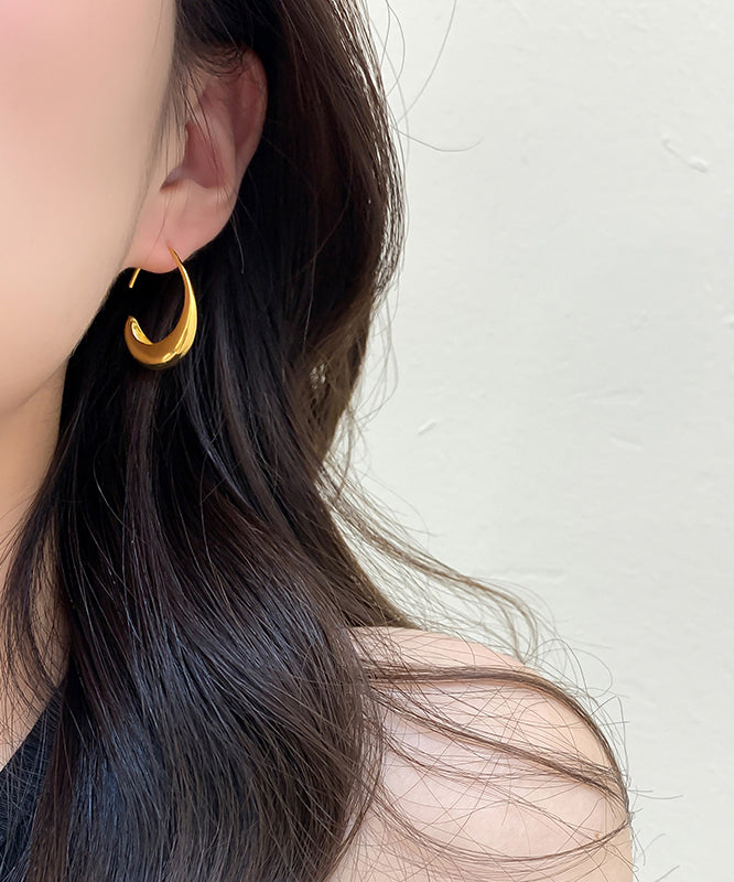 Brief Gold Metal Alloy Water Droplet Hoop Earrings
