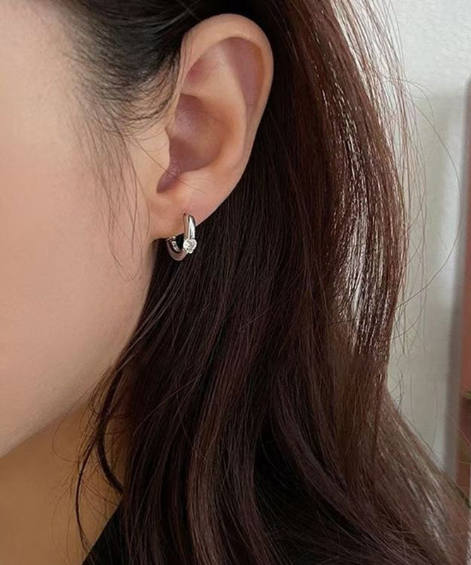 Brief Gold Metal Zircon C-Shaped Hoop Earrings