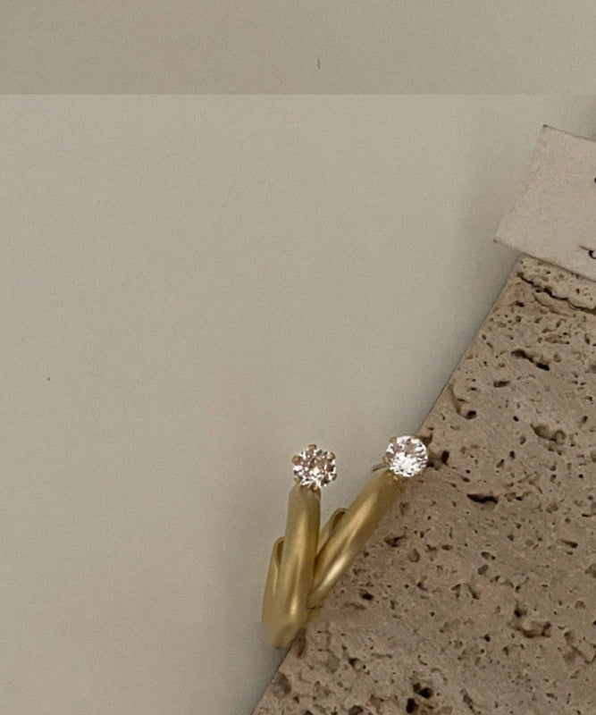 Brief Gold Metal Zircon C-Shaped Hoop Earrings