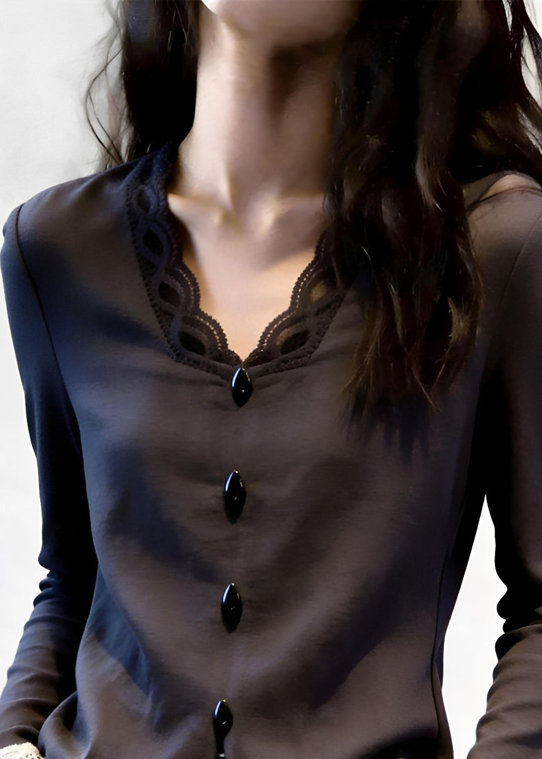Brief Grey Button Shirt Lace Patchwork Fall